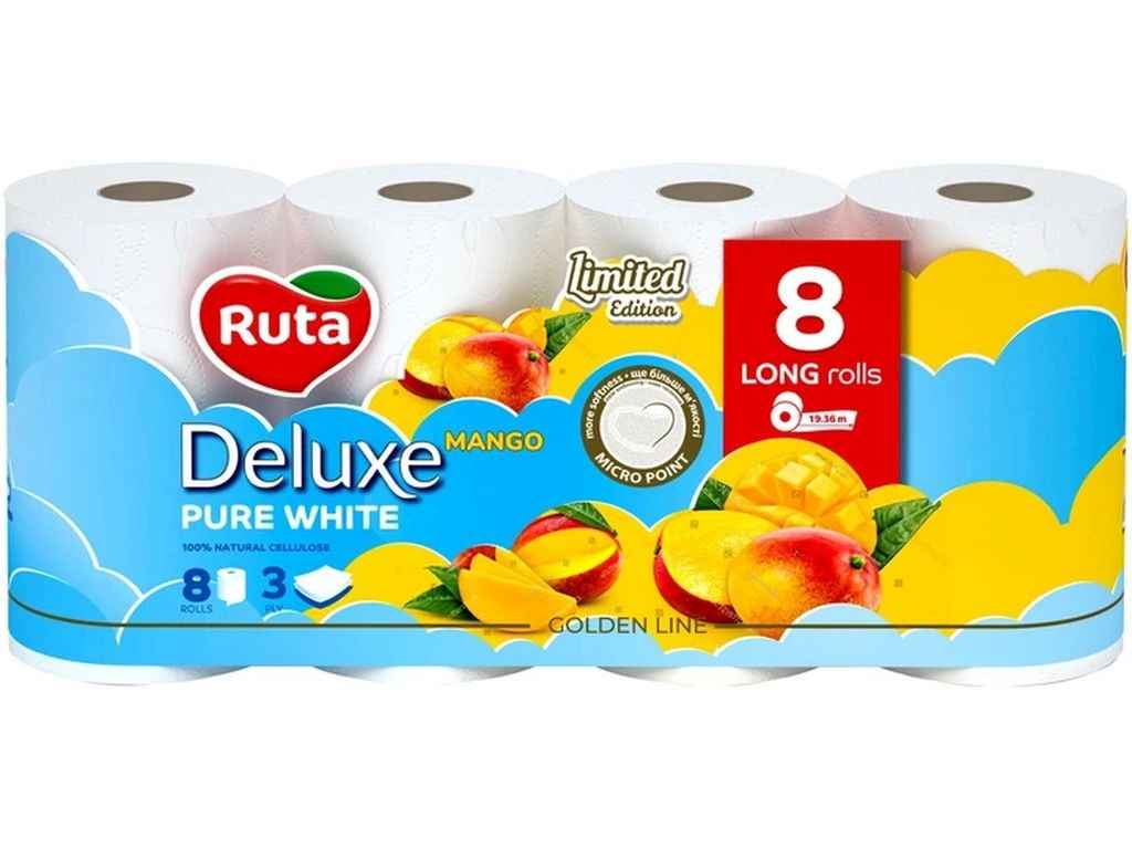 Туалетний папір 8шт 3шари Pure White Deluxe Білий Манго ТМ RUTA Туалетний папір 8шт 3шари Pure White Deluxe Білий Манго ТМ RUTA