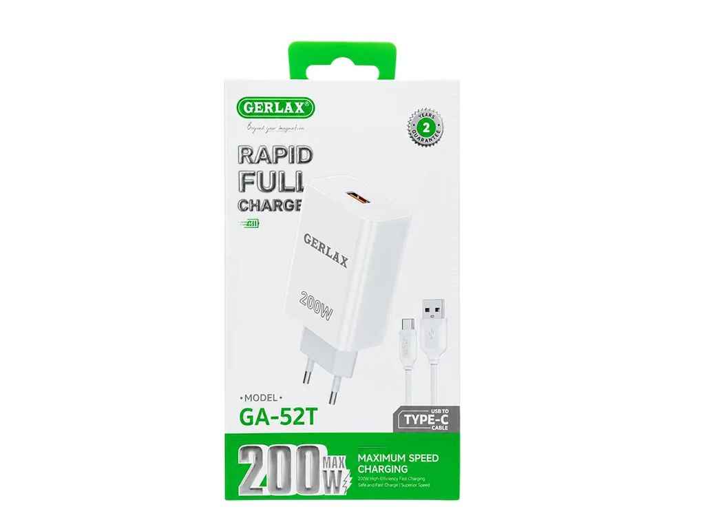 Мережевий зарядний пристрій Type-C GA-52T 1USB (200W super flash charging Vivo) білий 1м ТМ GERLAX Мережевий зарядний пристрій Type-C GA-52T 1USB (200W super flash charging Vivo) білий 1м ТМ GERLAX