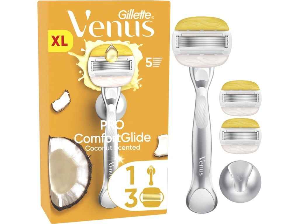 Станок для гоління 5леза 1шт Pro ComfortGlide Coconut з 3 змінними картриджами кріплення для душу ТМ VENUS Станок для гоління 5леза 1шт Pro ComfortGlide Coconut з 3 змінними картриджами кріплення для душу ТМ VENUS