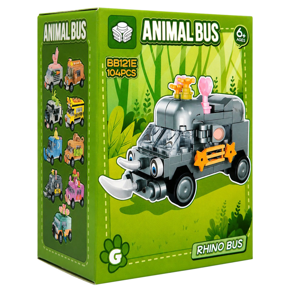 Дитячий конструктор Rhino Bus BB121E-G серії "Animal Bus", 104 деталі Дитячий конструктор Rhino Bus BB121E-G серії "Animal Bus", 104 деталі
