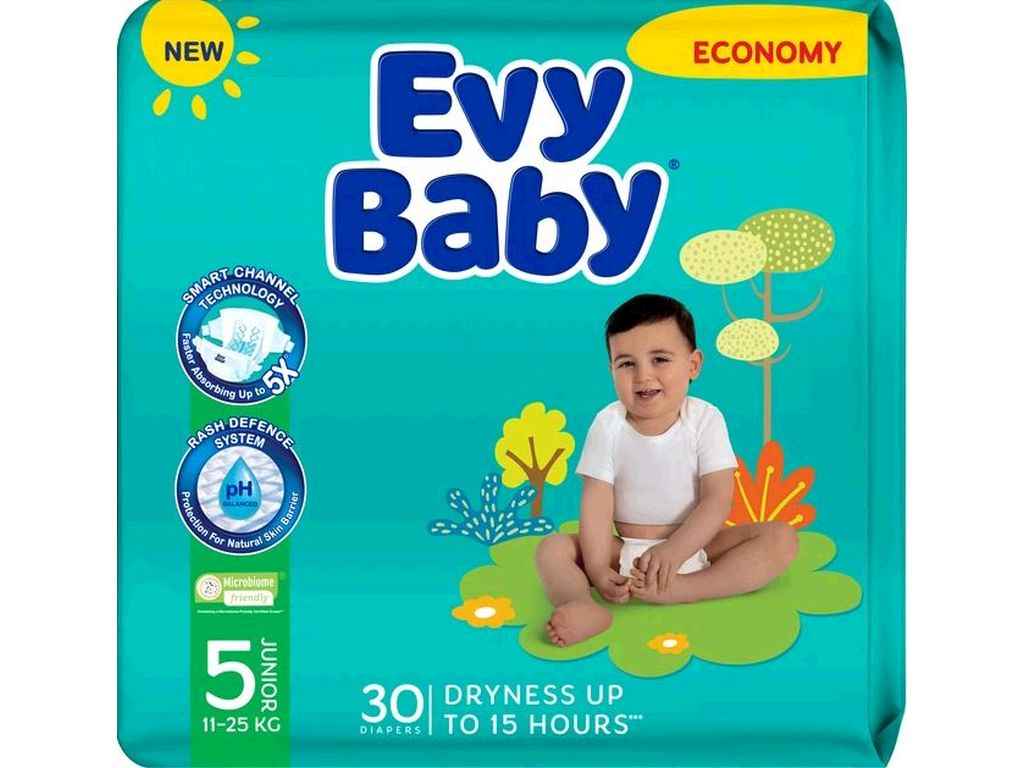 Підгузки №5 30шт junior 11-18 кг ТМ Evy baby Підгузки №5 30шт junior 11-18 кг ТМ Evy baby
