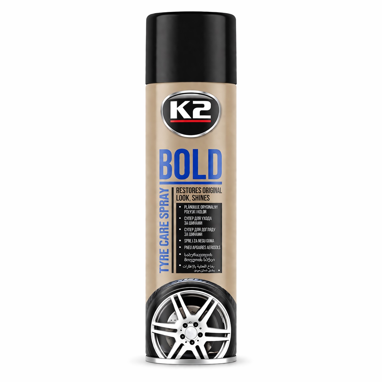 Очищувач-чорніння гуми спрей 600ml (пінний) "K2" K156 Bold Очищувач-чорніння гуми спрей 600ml (пінний) "K2" K156 Bold