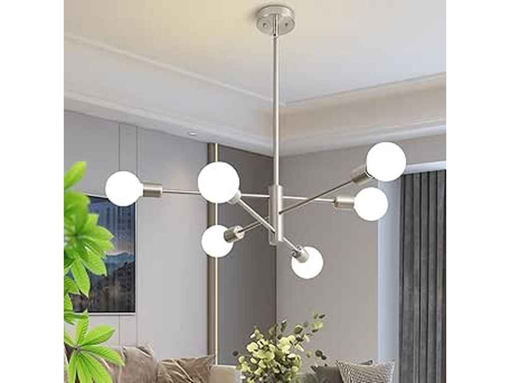 Люстра підвісна Sputnik 6-Light у стилі Loft / Mid-Century Modern, сатиновий нікель арт.103 ТМAmazon Люстра підвісна Sputnik 6-Light у стилі Loft / Mid-Century Modern, сатиновий нікель арт.103 ТМAmazon