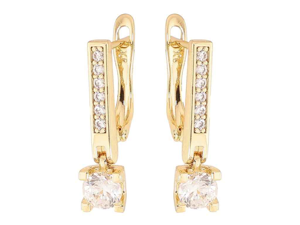 Сережки англійська застібка Позолота 14K Підвіски з кристалами 2,2см (334335) ТМ XUPING Сережки англійська застібка Позолота 14K Підвіски з кристалами 2,2см (334335) ТМ XUPING