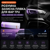 Плівка фотохромна для фар автомобіля ТРU(поліуретан) Прозора-Фіолетова (Бухта-15м). Зображення №2 Плівка фотохромна для фар автомобіля ТРU(поліуретан) Прозора-Фіолетова (Бухта-15м). Зображення №2
