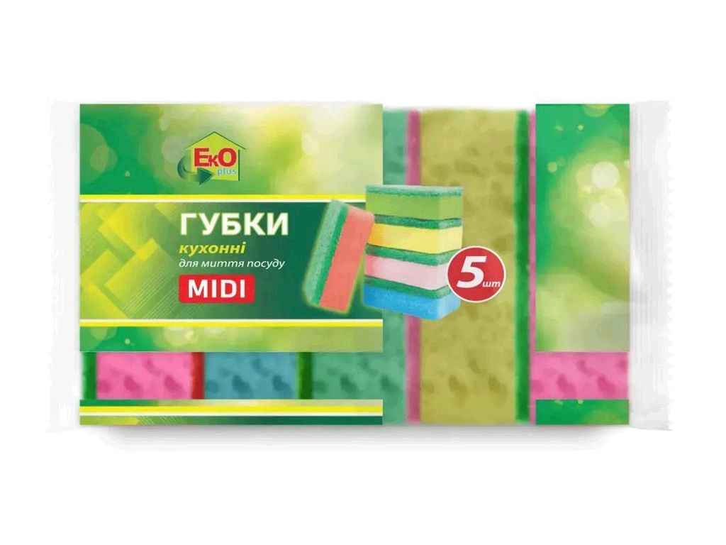 Губка для миття посуду MIDI 5шт ТМ EkO plus Губка для миття посуду MIDI 5шт ТМ EkO plus