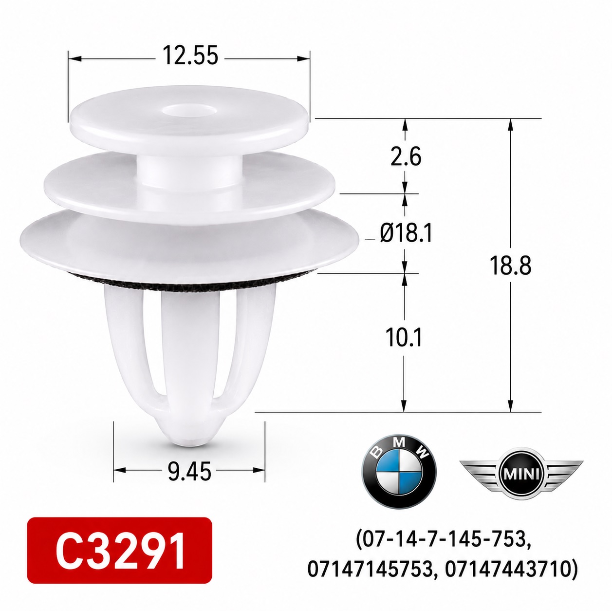 Кліпси C3291 обшивки дверей BMW, MINI (07-14-7-145-753, 07147145753, 07147443710)( уп. 100 шт) Кліпси C3291 обшивки дверей BMW, MINI (07-14-7-145-753, 07147145753, 07147443710)( уп. 100 шт)