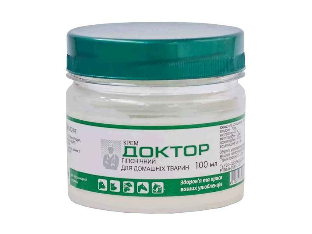 Крем 100мл ДОКТОР гигиенический для домашних животных банка ТМ Продукт Крем 100мл ДОКТОР гигиенический для домашних животных банка ТМ Продукт