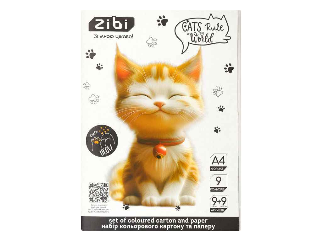 Набір кольорового картону та паперу 9 арк. 9 арк. CATSDOGS А4 KIDS Line ZB.1968-22 ТМ ZIBI Набір кольорового картону та паперу 9 арк. 9 арк. CATSDOGS А4 KIDS Line ZB.1968-22 ТМ ZIBI