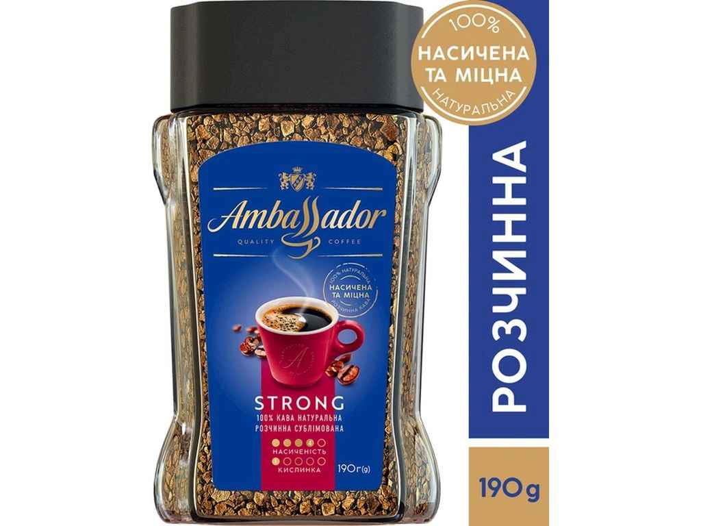 Кава розчинна 190г Strong, скло ТМAMBASSADOR Кава розчинна 190г Strong, скло ТМAMBASSADOR