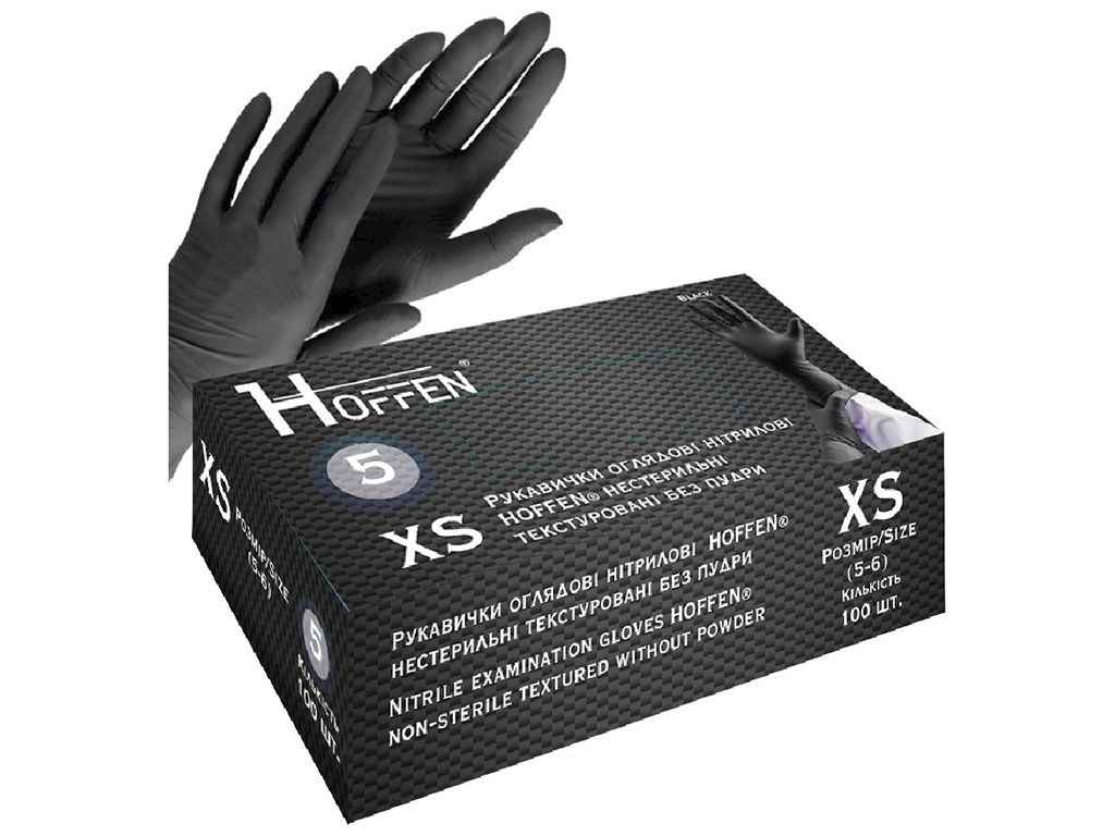 Перчатки нитриловые смотровые 50пар XS Черные (нестер/текстур/без пудры) 5г ТМ HOFFEN Перчатки нитриловые смотровые 50пар XS Черные (нестер/текстур/без пудры) 5г ТМ HOFFEN