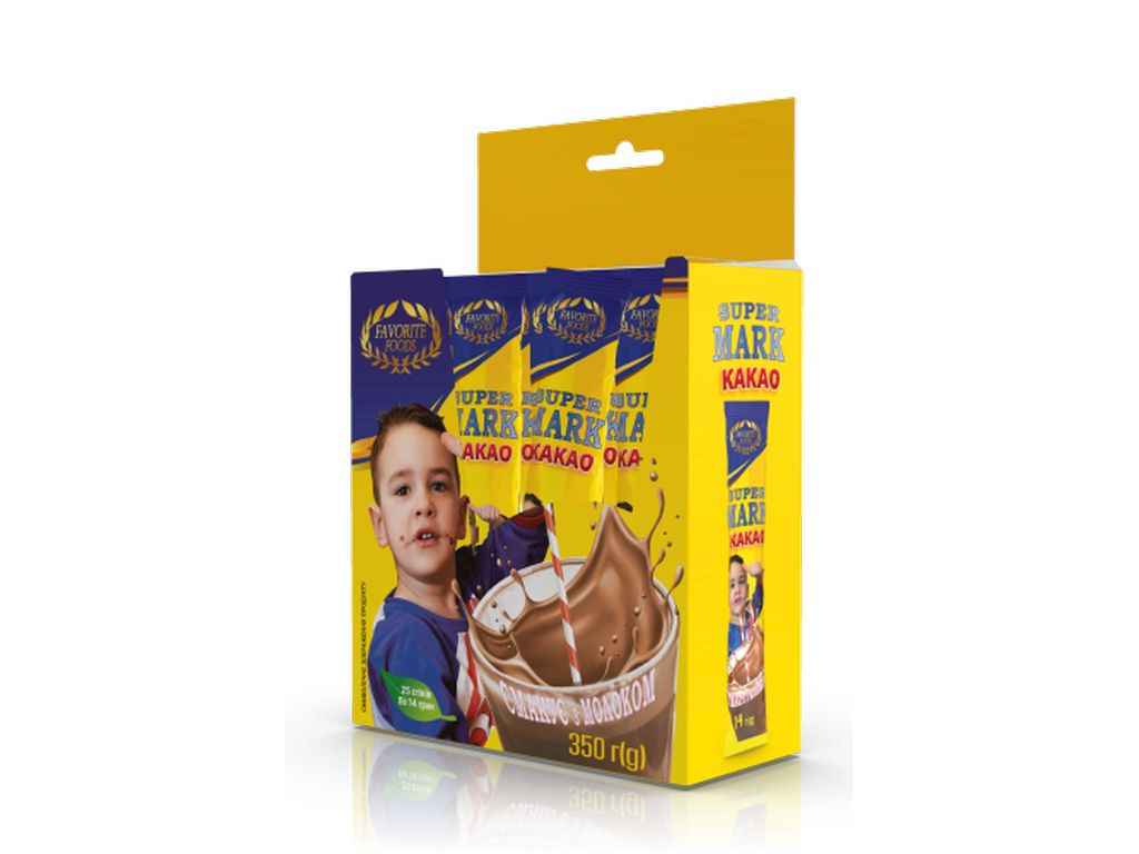 Какао 350г напій Супермарк 14г*25шт стік в шоу-боксі ТМFAVORITE FOODS Какао 350г напій Супермарк 14г*25шт стік в шоу-боксі ТМFAVORITE FOODS