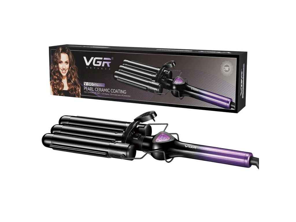 Плойка 130Вт потрійна V-590 PURPLE, 140-200°C, керамічне покриття, LED дисплей ТМ VGR Плойка 130Вт потрійна V-590 PURPLE, 140-200°C, керамічне покриття, LED дисплей ТМ VGR