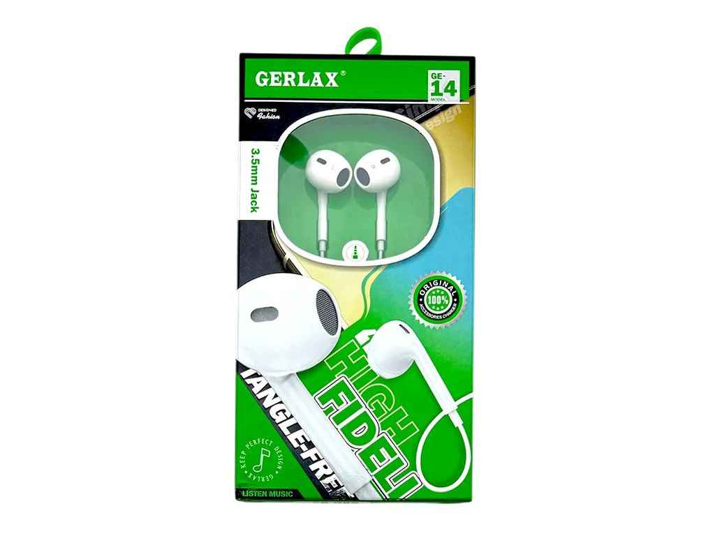 Навушники 3.5 GE-14 airpods style/вкладиші білі 1,2м 26099 ТМ Gerlax Навушники 3.5 GE-14 airpods style/вкладиші білі 1,2м 26099 ТМ Gerlax