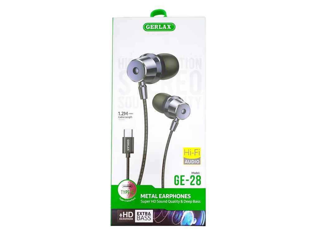 Наушники Type-C GE-28 черные 1,2м 29460 ТМ Gerlax Наушники Type-C GE-28 черные 1,2м 29460 ТМ Gerlax
