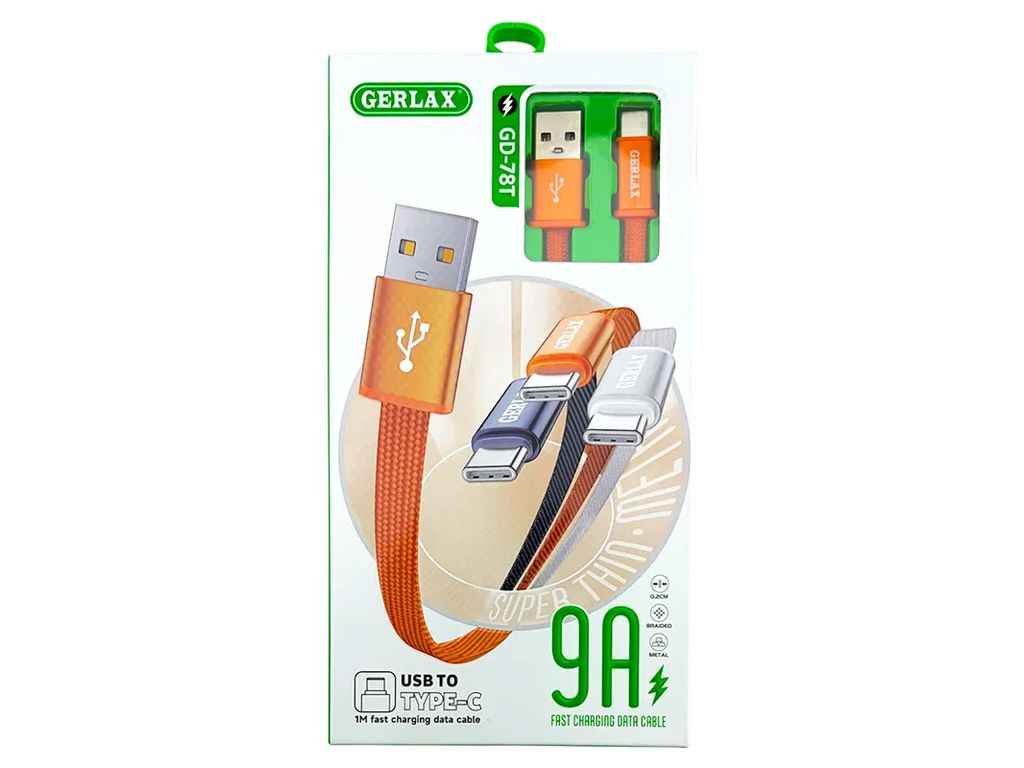 Кабель USB - Type-C GD-78TO 9A тканевый оранжевый 1м 29836 ТМ Gerlax Кабель USB - Type-C GD-78TO 9A тканевый оранжевый 1м 29836 ТМ Gerlax