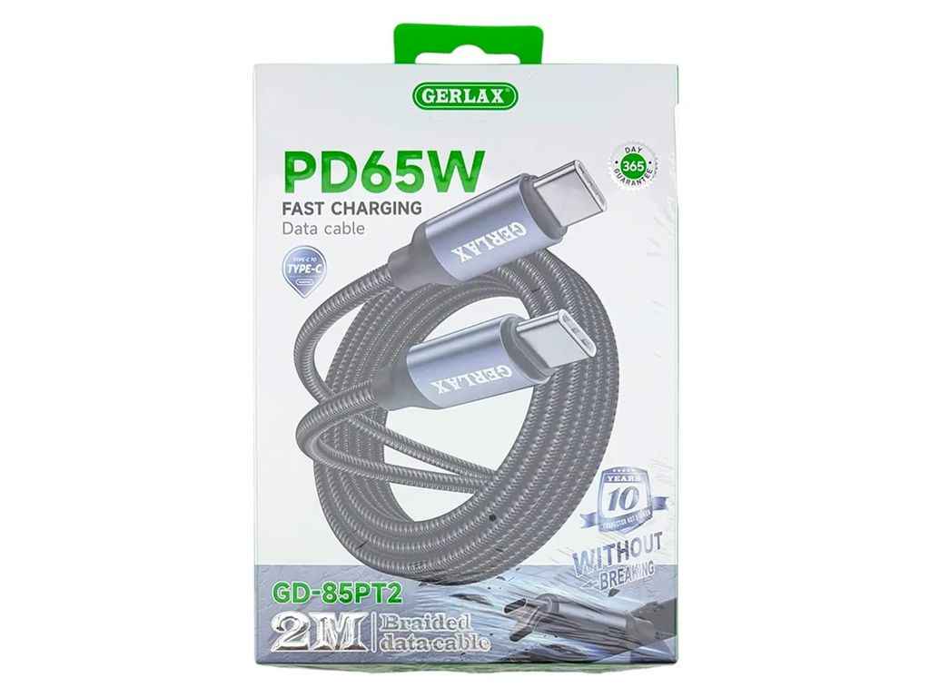 Кабель Type-C - Type-C GD-85PT2 65W тканевый черный 2м 29778 ТМ Gerlax Кабель Type-C - Type-C GD-85PT2 65W тканевый черный 2м 29778 ТМ Gerlax