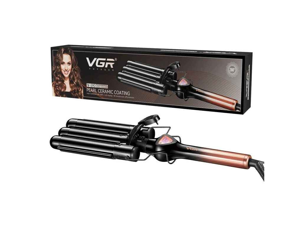 Плойка 130Вт потрійна V-590 GOLD, 140-200°C, керамічне покриття, LED дисплей ТМ VGR Плойка 130Вт потрійна V-590 GOLD, 140-200°C, керамічне покриття, LED дисплей ТМ VGR