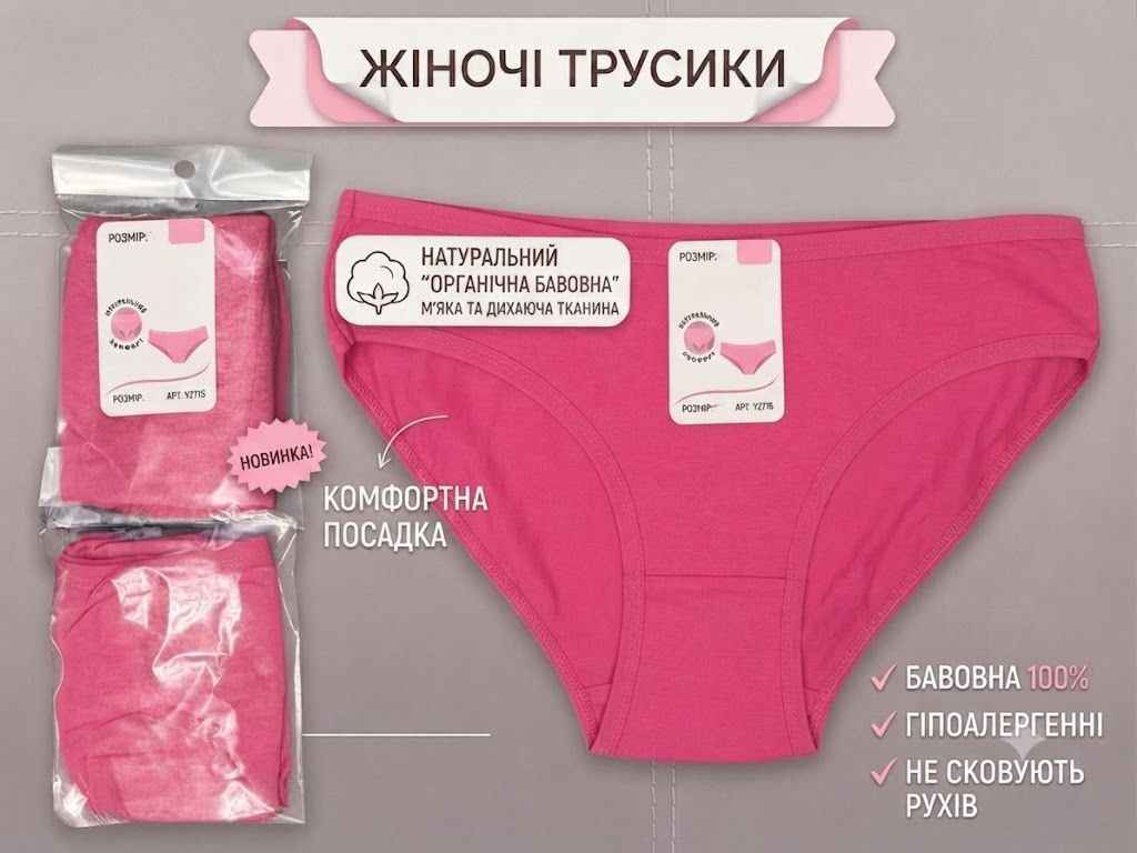 Труси жін. Y2315 р.L рожевий 1шт ТМ GERRIKOLL Труси жін. Y2315 р.L рожевий 1шт ТМ GERRIKOLL