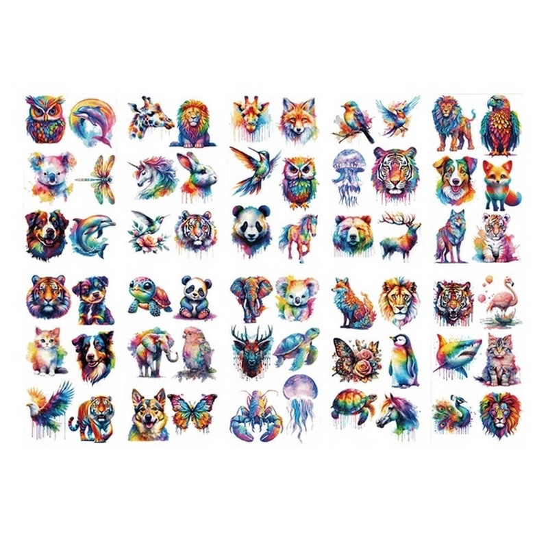 Набір тимчасових тату "Тварини - акварель" animals-watercolor-mini-set-1-10, 10 штук, розмір 12 х 7 см Набір тимчасових тату "Тварини - акварель" animals-watercolor-mini-set-1-10, 10 штук, розмір 12 х 7 см