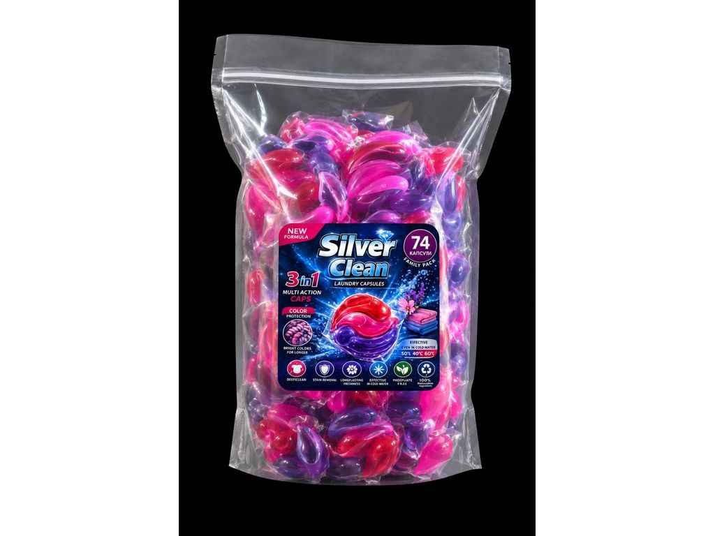Капсули для прання 74шт Колор ТМ SILVER CLEAN Капсули для прання 74шт Колор ТМ SILVER CLEAN