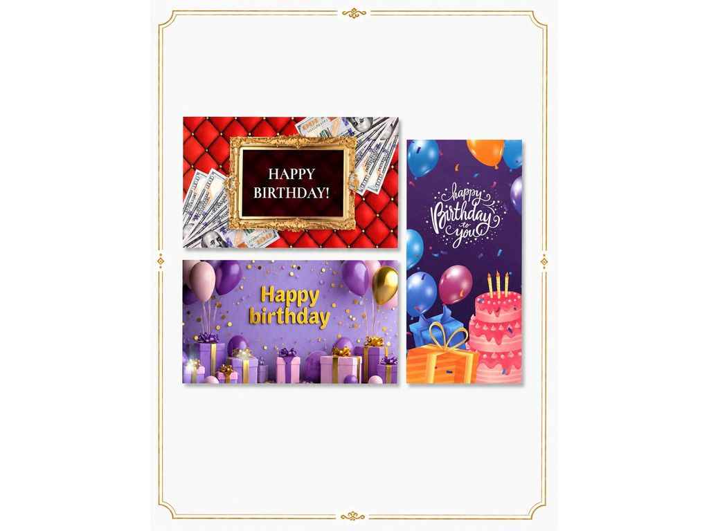Набор конвертов для денег Happy Birthday №1 микс (3шт/уп) ТМ Upakovkin Набор конвертов для денег Happy Birthday №1 микс (3шт/уп) ТМ Upakovkin