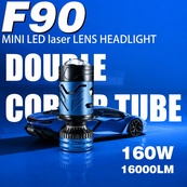 Лампа LED Мини Линзы H4 D37мм 140/180w 15000/20000Lm 6000K 4575+1860 Module 9-16V шторка F90 BLUE. Изображение №2