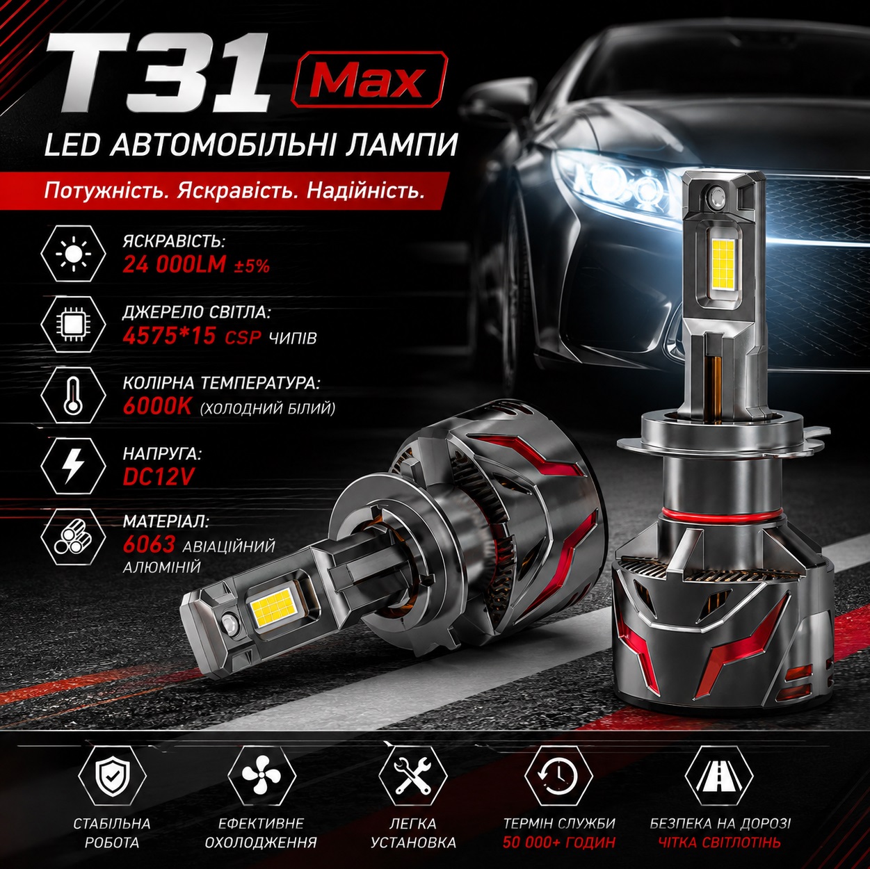 Лампа LED HB4 радиатор+кулер 240W/24000Lm/6000K 4575 Chip 9005 12V "T31MAX" Лампа LED HB4 радиатор+кулер 240W/24000Lm/6000K 4575 Chip 9005 12V "T31MAX"