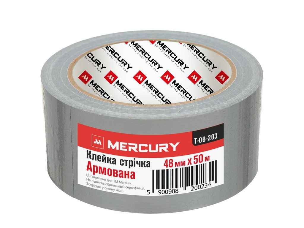 Скотч армированный L=25м х 50мм T-06-202 ТМ Mercury Скотч армированный L=25м х 50мм T-06-202 ТМ Mercury