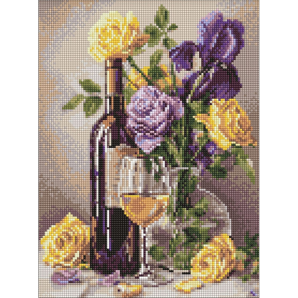 Алмазна мозаїка "Вино та букет квітів" ©art_selena_ua AMO20221, 30х40 см Алмазна мозаїка "Вино та букет квітів" ©art_selena_ua AMO20221, 30х40 см