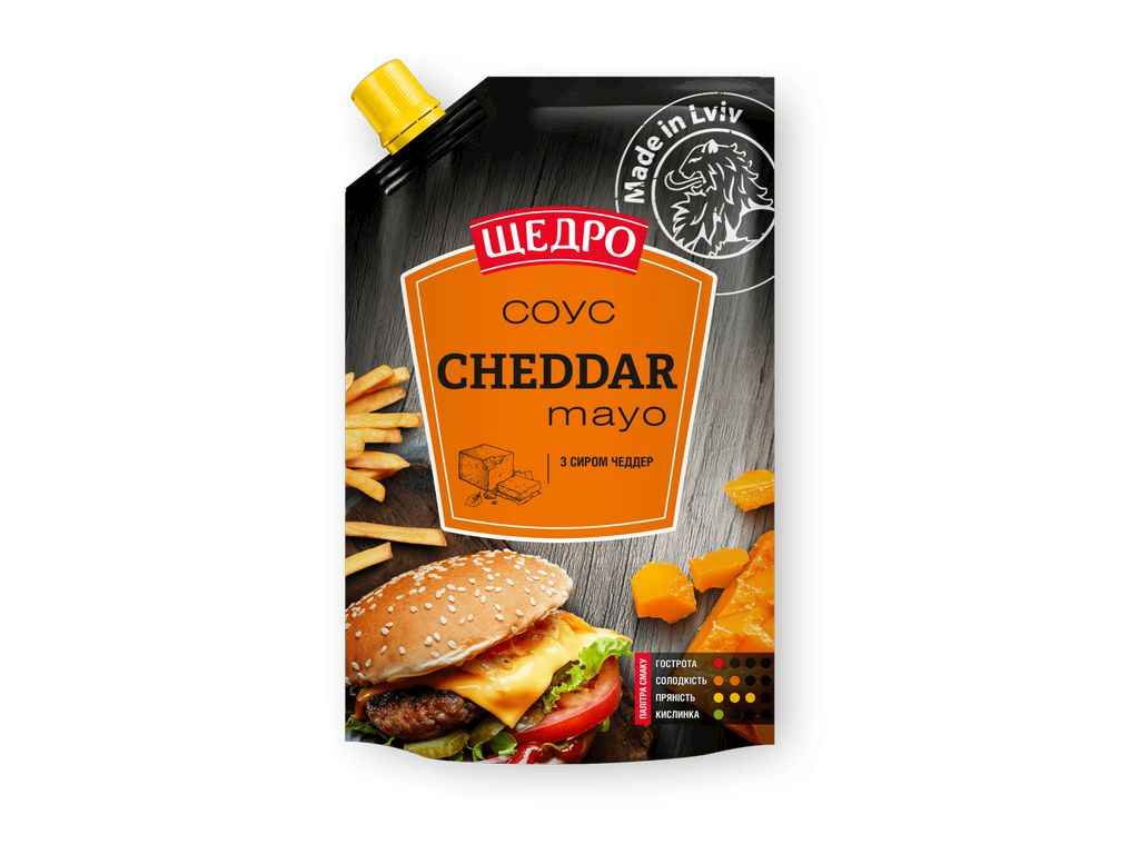 Соус CHEDDAR MAYO 180г д/п ТМЩЕДРО Соус CHEDDAR MAYO 180г д/п ТМЩЕДРО