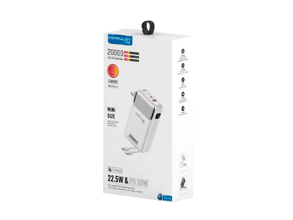 Power Bank 20000mAh A57Q USB22.5W/PD20W/cable Type-C to Type-C 22.5W/Lightning/(input Type-C) белый ТМ Konfulon Power Bank 20000mAh A57Q USB22.5W/PD20W/cable Type-C to Type-C 22.5W/Lightning/(input Type-C) белый ТМ Konfulon