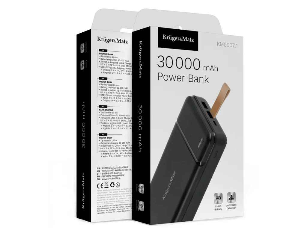 Power Bank 30000mAh KM0907.1 2USBType-C/QC3.0/22.5W/PD20W/ In/out Type-C чорний (гарантія 6 міс) ТМ KrugerMatz Power Bank 30000mAh KM0907.1 2USBType-C/QC3.0/22.5W/PD20W/ In/out Type-C чорний (гарантія 6 міс) ТМ KrugerMatz