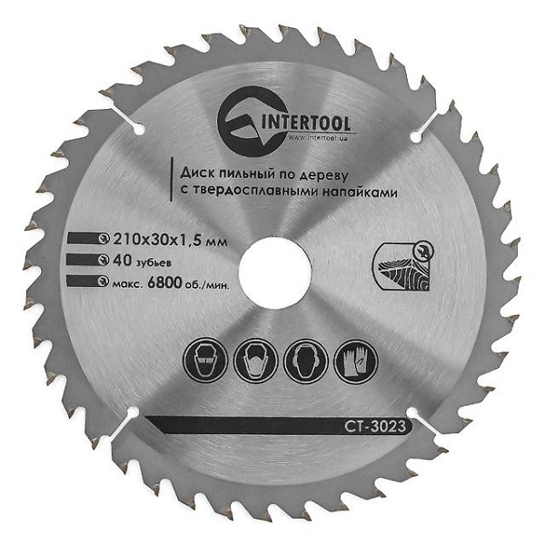 Диск пильний 210*30мм 40Т з напайками Intertool Диск пильний 210*30мм 40Т з напайками Intertool