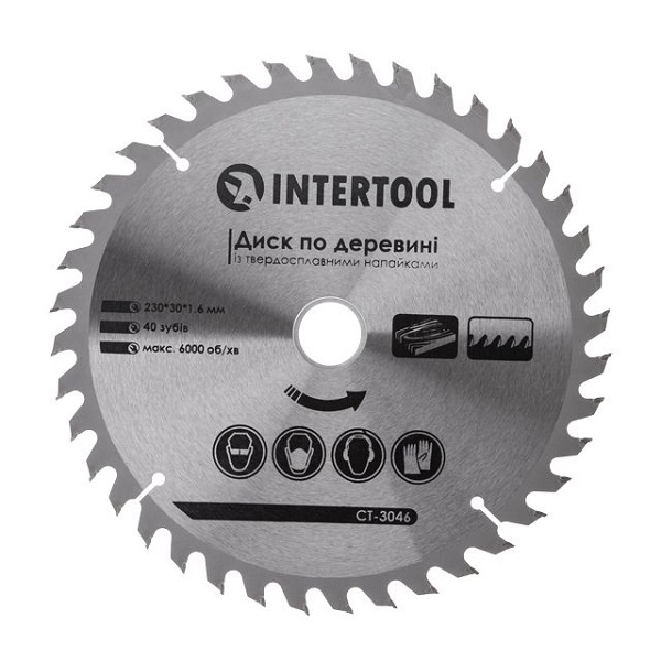 Диск пильный 230*30мм 40Т с напайками Intertool Диск пильный 230*30мм 40Т с напайками Intertool