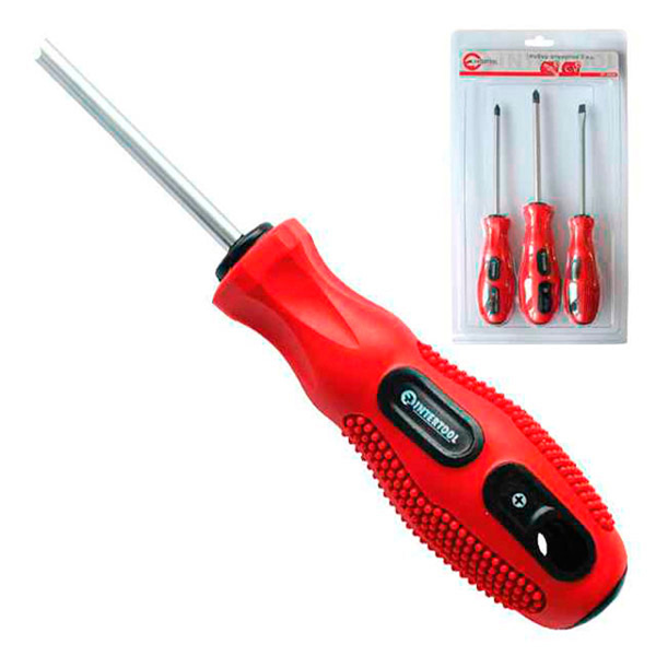 Набор отверток 3 шт. (SL5х100, PH1х100, 2х100) Cr-V Intertool (10 шт/уп) Набор отверток 3 шт. (SL5х100, PH1х100, 2х100) Cr-V Intertool (10 шт/уп)