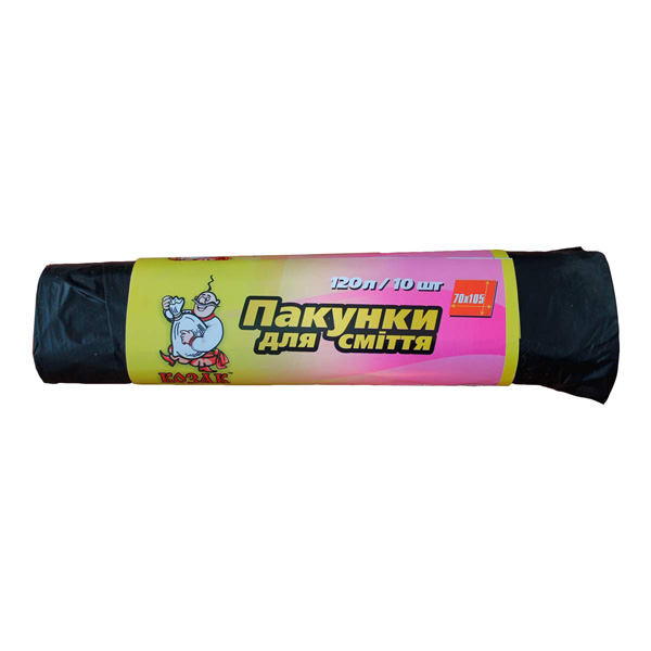 Пакет для сміття 120л(10шт)25мкм чорний Козак Пакет для сміття 120л(10шт)25мкм чорний Козак