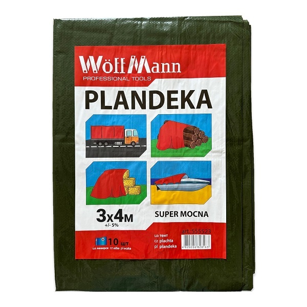 Тент строительный 3х4м зеленый 110г/м2 WoffMann PLANDEKA SUPER MOCNA Тент строительный 3х4м зеленый 110г/м2 WoffMann PLANDEKA SUPER MOCNA