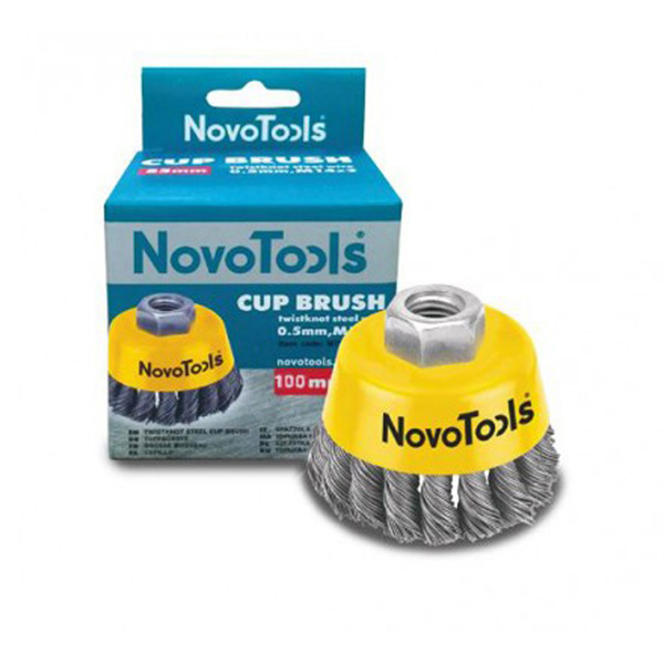 Щетка торцевая для УШМ 100мм плетеная сталь NovoTools Щетка торцевая для УШМ 100мм плетеная сталь NovoTools