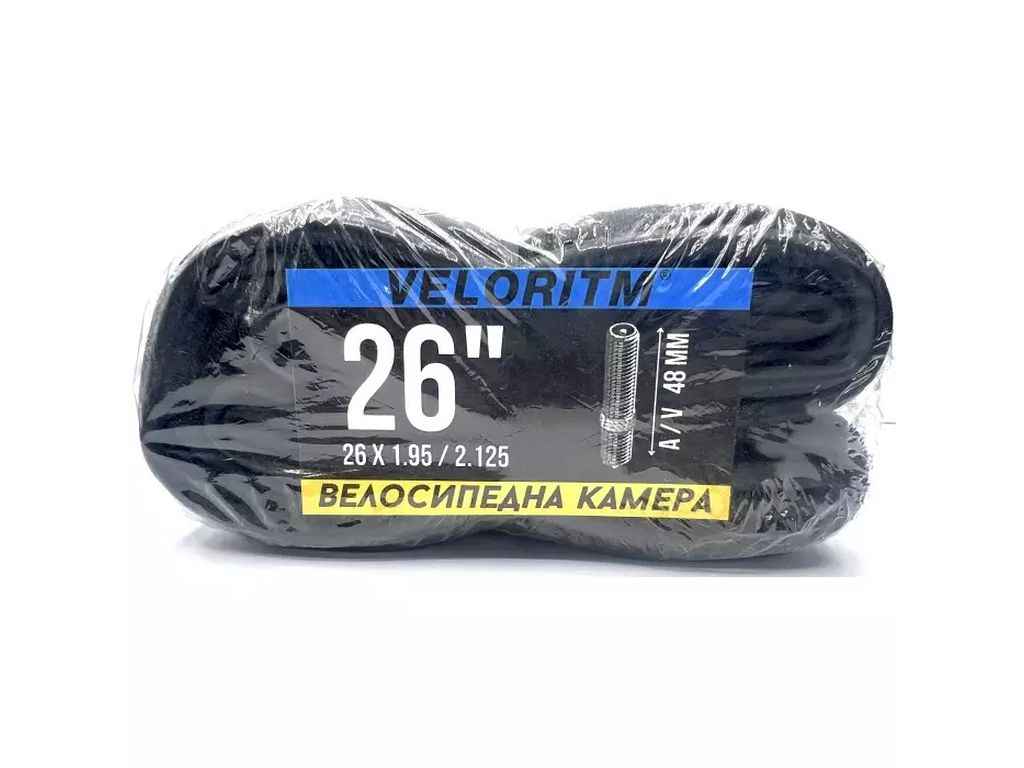 Камера для велосипеда d-26 х 1,95/2,125 (A/V 48мм) упаковка-пакет ТМ VELORITM Камера для велосипеда d-26 х 1,95/2,125 (A/V 48мм) упаковка-пакет ТМ VELORITM