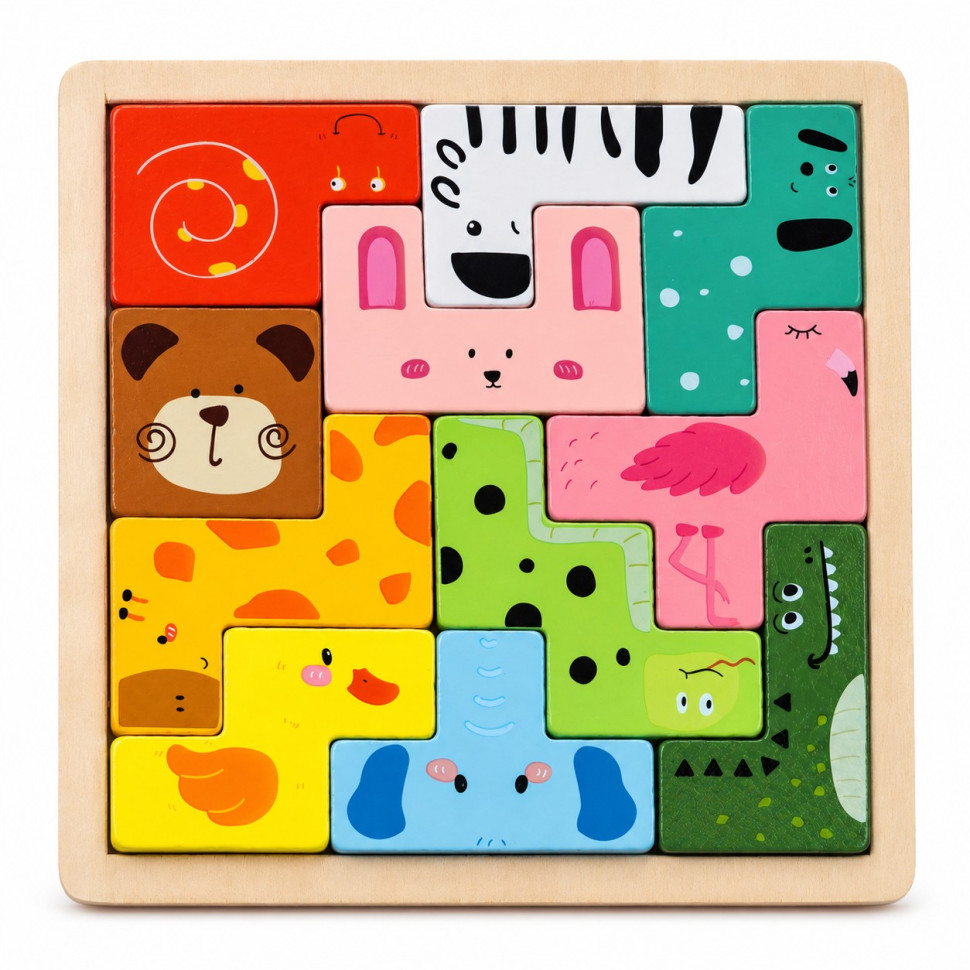 Деревянная логическая игра Animal Tetris C9405 с заданиями, 11 фигурок животных Деревянная логическая игра Animal Tetris C9405 с заданиями, 11 фигурок животных