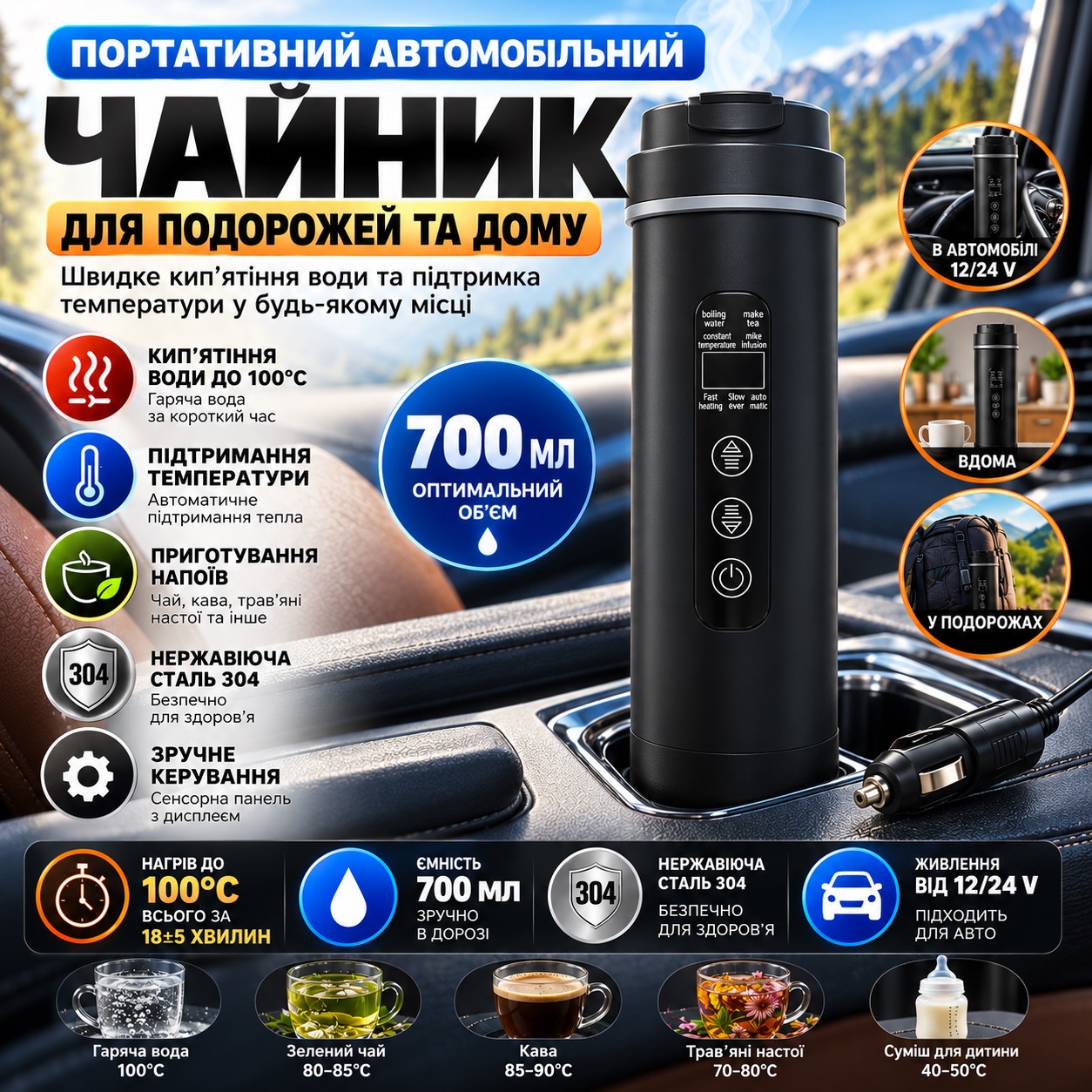Чайник 12-24V 500мл Дисплей, сталь, дисковый 304, (12V-50W.24V-100W) 2511В Чайник 12-24V 500мл Дисплей, сталь, дисковый 304, (12V-50W.24V-100W) 2511В