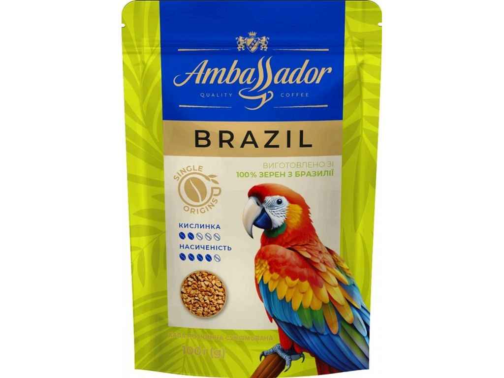 Кофе растворимый 100г сублимированный Brazil, пакет ТМAMBASSADOR Кофе растворимый 100г сублимированный Brazil, пакет ТМAMBASSADOR