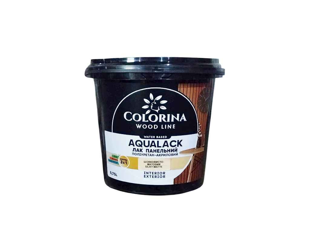 Лак акриловый AQUALACK панельный шелковисто-матовый 0,75 ТМCOLORINA Лак акриловый AQUALACK панельный шелковисто-матовый 0,75 ТМCOLORINA