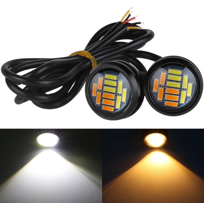 DRL Орлине око врізні LED D=23mm-4014-12smd (Ангельські очі) 12V білий+жовтий поворот (2шт) DRL Орлине око врізні LED D=23mm-4014-12smd (Ангельські очі) 12V білий+жовтий поворот (2шт)