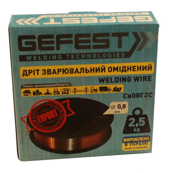 Дріт зварювальний GEFEST СВ08Г2С 0.8мм 2кг обміднений Дріт зварювальний GEFEST СВ08Г2С 0.8мм 2кг обміднений