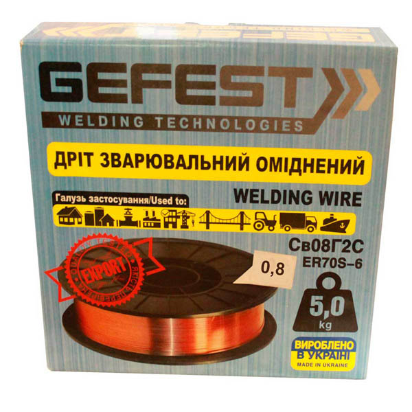 Дріт зварювальний GEFEST СВ08Г2С 0.8мм 4.6кг обміднений Дріт зварювальний GEFEST СВ08Г2С 0.8мм 4.6кг обміднений