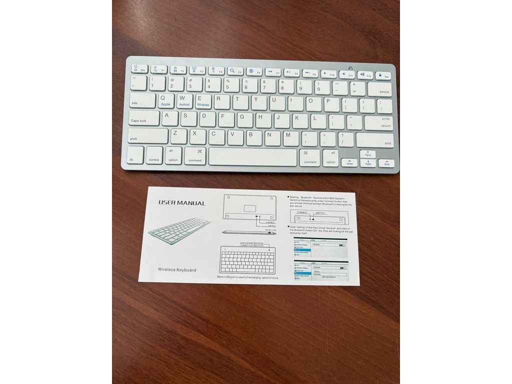 Клавіатура бездротова Bluetooth BK3001, Bluetooth 3.0, компактна, без цифрового блоку, біла ТМAmazon Клавіатура бездротова Bluetooth BK3001, Bluetooth 3.0, компактна, без цифрового блоку, біла ТМAmazon