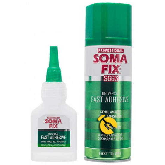 Клей 50 гр + Активатор 200 мл для МДФ профилей SOMA FIX Клей 50 гр + Активатор 200 мл для МДФ профилей SOMA FIX